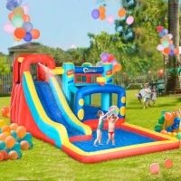 Outsunny Castillo Inflable de 3-8 Años con Soplador Tobogán Trampolín Piscina Bolsa de Transporte 435x245x200 cm Multicolor(m-2)