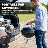 Outsunny Grill Węglowy Przenośny Okrągły z Pokrywą, Regulowane Otwory Wentylacyjne, do Barbecue, 41x41x44 cm, Czarny(m-4)