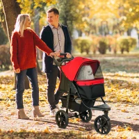 PawHut Poussette pour chien chariot pliable 3 roues tout-terrain EVA 12" auvent ajustable 2 laisses 109,5x57,5x106,5cm rouge(m-10)