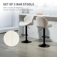 HOMCOM Modern Bar Stools Set of 2, Height Adjustable Swivel Bar Chairs with Shell Shape and Footrest, Fabric Barstools for Breakfast Bar, Counter, Kitchen Island, Beige(m-4)