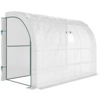 Outsunny Serre de Jardin adossée avec Étagères 3 Niveaux, Petite Serre de Balcon en Bâche PE 140 g/㎡ 300 x 150 x 213 cm, blanc(m-12)