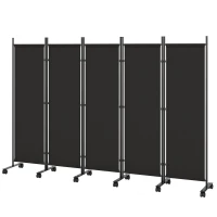 Outsunny Biombo Dobrável de 5 Painéis com 12 Rodas 252x170 cm Biombo Separador de Ambientes Preto(m-11)