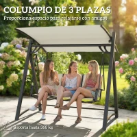 Outsunny Columpio de Jardín de 3 Plazas con Techo Ajustable UPF50+ Asiento Transpirable Carga 360 kg 188x130x183 cm Crema(m-4)