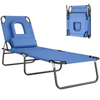 Outsunny Bain de Soleil Pliable transat inclinable 4 Positions Chaise Longue 3 Coussins fournis Bleu(m-1)