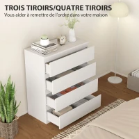 HOMCOM Commode 4 tiroirs, meuble de rangement épuré pour chambre, intérieur, 80 x 39 x 95 cm panneau de particules blanc(m-5)