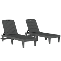 Outsunny Conjunto de 2 Espreguiçadeiras Reclináveis de Plástico PP com Bandeja Lateral Encosto Ajustável em 5 Posições 192x57x28,5 cm Cinzento