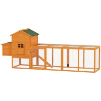 PawHut Gallinero de Madera Grande para 3-6 Gallinas con Techo Asfáltico Nido y Bandeja Extraíble 297,5x68x118 cm Natural(m-1)