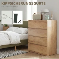 HOMCOM Cómoda de 4 Gavetas para Quarto Moderna Design sem Puxadores para Sala de Jantar Entrada 60x40x80 cm Madeira(m-6)