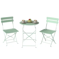 Outsunny Conjunto de Jardín Plegable con 2 Sillas Plegables Mesa Redonda Estructura Metálica Electrofórica para Balcón Verde(m-10)