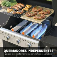 Outsunny Barbecue a Gás Portátil com 3 Queimadores 7,5 kW Termómetro Mesas Laterais Dobráveis Armário Grelha Aquecedora Chapa 125x57x110 cm Preto(m-5)