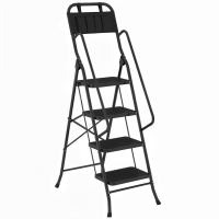 HOMCOM Escalera Plegable de 4 Peldaños con Bolsa de Herramientas Escalera de Tijera con Peldaños Anchos Antideslizantes Negro