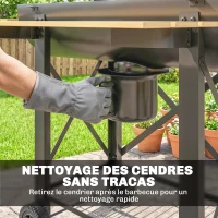 Outsunny Barbecue Charbon de Bois Chariot Grill de Jardin avec Couvercle Fumoir Tablette Pliable en Bois 109 x 71 x 98 cm Noir(m-8)
