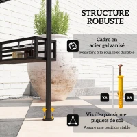 Outsunny Tonnelle de barbecue auvent de réception pour jardin crochet au plafond étagères paniers 240 x 150 x 257 cm gris foncé(m-6)