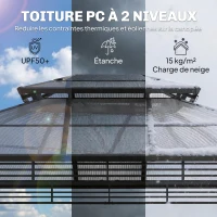 Outsunny Tonnelle de Jardin Pavillon Toit Rigide en Polycarbonate Deux Niveaux Imperméable UV50+ 356x296x285cm Gris Foncé(m-4)
