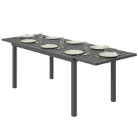 Outsunny Mesa de Jardín Extensible 150/225x85x75 cm Mesa de Comedor de Aluminio con Tablero de Listones para 6-8 Personas Gris(m-14)
