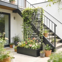 Outsunny Jardinière avec treillis, bac à fleurs en acier galvanisé avec brise-vue, trous de drainage, 90x40x180cm, noir(m-9)