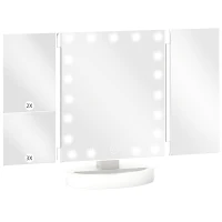 HOMCOM Espejo Maquillaje con Luz Aumento 1X/2X/3X Rotación Libre de 180° 21 Luces LED Interruptor Táctil Blanco(m-10)