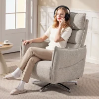 HOMCOM Poltrona Relax Elétrica Giratória para Adultos, Poltrona com Tecido Aspeto Linho e Portas de Carregamento, Bege(m-2)