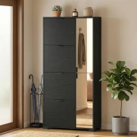 HOMCOM Meuble à chaussures 16 paires armoire à chaussures 4 tiroirs rabattables 2 portes en miroir étagères réglables noir(m-6)
