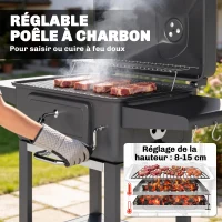 Outsunny Barbecue Charbon de Bois Chariot Grill de Jardin avec Couvercle XXL Bac à Charbon et Évents Réglables 112cm Noir(m-5)