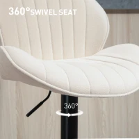 HOMCOM Modern Bar Stools Set of 2, Height Adjustable Swivel Bar Chairs with Shell Shape and Footrest, Fabric Barstools for Breakfast Bar, Counter, Kitchen Island, Beige(m-6)