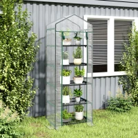 Outsunny Mini Serra da Giardino e Terrazza per Piante a 5 Ripiani in Acciaio con Copertura in PVC, 69x49x193 cm, Verde(m-8)