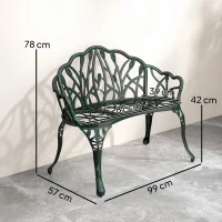 Outsunny Banc de jardin en aluminium moulé, banc extérieur 2 places avec dossier tulipe, assise florale, 99x57x78cm, vert antique(m-3)