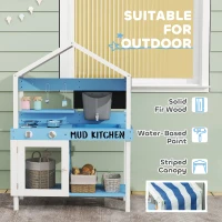 AIYAPLAY Kids Mud Kitchen Outdoor with Stoves, Sink, Faucet, Storage Shelves, Cookware Accessories for Boys Girls, Blue(m-7)