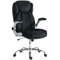 HOMCOM Cadeira de Escritório Apoios de Braços Rebatíveis Altura Ajustável Função Basculante e Estofada em Veludo 68x69x118 cm Preto(m-6)