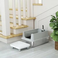 PawHut Arenero XL de Acero Inoxidable, Paredes Laterales Altas, Pedal y Alfombrilla Filtrantes, Pala, 60,2x40,2x29,6cm, Gris(m-5)