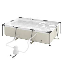 Outsunny Piscină Tubulară Dreptunghiulară cu Pompă de Filtrare 3701L din PVC cu 3 Straturi 316x238x66,5cm Gri(m-7)