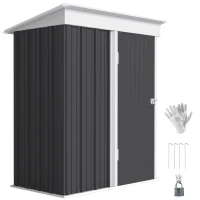 Outsunny Metal Garden Shed, Outdoor Lean-to Shed for Tool Motor Bike, with Adjustable Shelf, Lock, Gloves, 5'x3'x6',  Dark Grey(m-10)