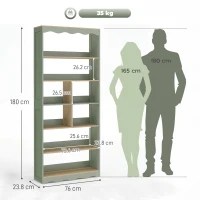 HOMCOM Libreria a 6 Livelli con 6 Scomparti Aperti, 76x23,8x180 cm, Legno Naturale e Verde(m-3)
