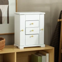 HOMCOM Joyero para mujer de 4 niveles, cofre de madera con alas, espejo y 2 cajones, 26,5x16 x33,5 cm, Blanco(m-2)