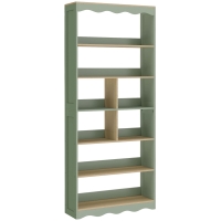 Homcom Librería, Estantería de 6 Niveles con 6 Compartimentos Abiertos, 76X23,8X180 cm, Madera Natural y Verde
