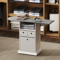 HOMCOM Mobile Asse da Stiro Pieghevole a Rotelle con Ripiano Aperto e 3 Cassetti, 121x37x89.5 cm, Bianco e Grigio(m-9)