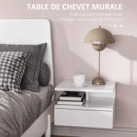 HOMCOM Lot de 2 tables de chevet murales tables de nuit tiroir coulissant, niche, plateau, 35 x 32 x 22,5 cm blanc(m-4)
