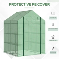 Outsunny Walk in Garden Greenhouse with Shelves Polytunnel Steeple Green house Grow House Removable Cover 143x138x190cm, Green(m-5)