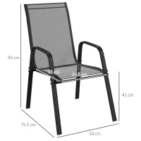 Outsunny Set 4 Sedie da Giardino Impilabili e Salvaspazio con Braccioli in Metallo e Tessuto a Rete, Nero(m-3)