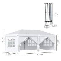 Outsunny Vouwtent van 6 x 3 m, verwijderbare zijwanden, grote ramen, deuren met ritssluiting, stalen frame, wit(m-3)