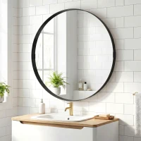 HOMCOM Round Wall Mirror 61 cm, Wall Mounted Bathroom Mirror with Tempered Safety Glass and Aluminium Alloy Frame, Black(m-2)