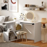 HOMCOM Bureau d'angle bureau en L avec étagères de rangement, plateau à clavier coulissant, 120x100x76cm, blanc(m-8)