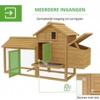 PawHut Kippenhok met ren pluimveehok met stok massief hout naturel(m-7)
