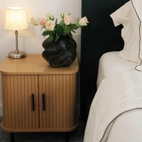 HOMCOM Nightstand with Sliding Doors and Metal Legs Oak Tone(m-8)