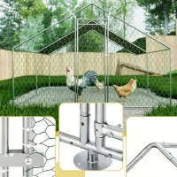 Freilaufgehege für Hühner, verzinkter Stahlrahmen mit Sicherheitsschloss, 303x400x200 cm, Silber(m-6)