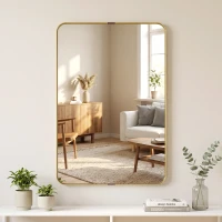 HOMCOM Rectangular Wall Mirror, 90 x 60 cm Wall Mounted Bathroom Mirror w/ Aluminium Alloy Frame and Tempered Glass, Gold Tone(m-4)