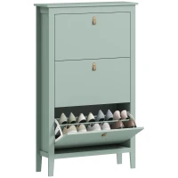 HOMCOM Meuble à chaussures 21 paires, armoire à chaussures avec 3 tiroirs rabattables, étagères amovibles et réglables, vert(m-11)