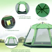 Outsunny Kampeertent 6 Persoons Tent Familietent Koepeltent PU2000mm Gemakkelijk op te zetten voor gezinnen Trekking Festival Staal Glasvezel Groen 320 x 320 x 180 cm(m-7)