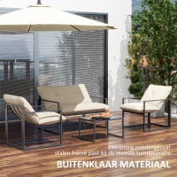 Outsunny Tuinmeubelset met Glazen Tafel, 2 Stoelen, 1 Bank, Weerbestendig, 114 cm x 70 cm x 67 cm, Grijs+Beige(m-7)