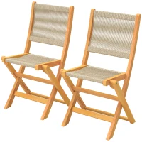 Outsunny Set di 2 Sedie Pieghevoli da Giardino in Rattan PE e Legno di Acacia, Supporto fino a 160 kg, Beige(m-10)